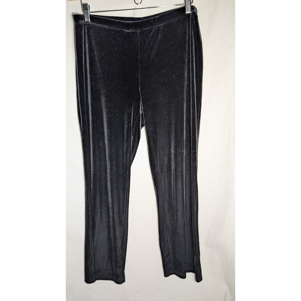 Kate Hill Petite Womens Velour Track Pants PL Black Elastic Stretch‎ Comfort